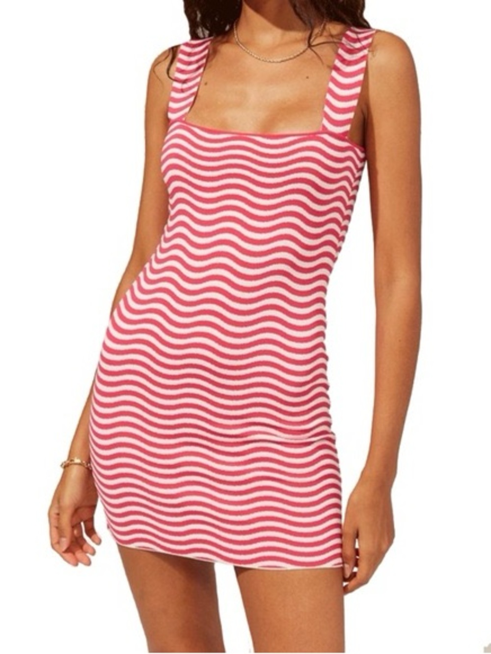SOLID & STRIPED Pink and White Wavy Stripe Mini Dress